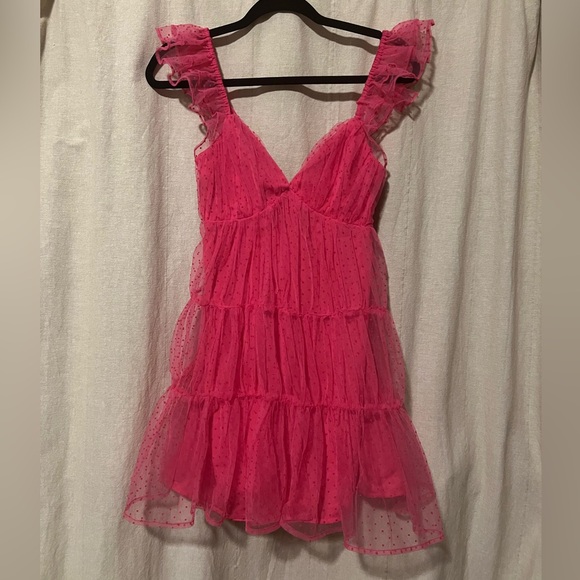 🤍 LUSH Pink Polka Dot Tulle Mini Dress - Picture 2 of 8